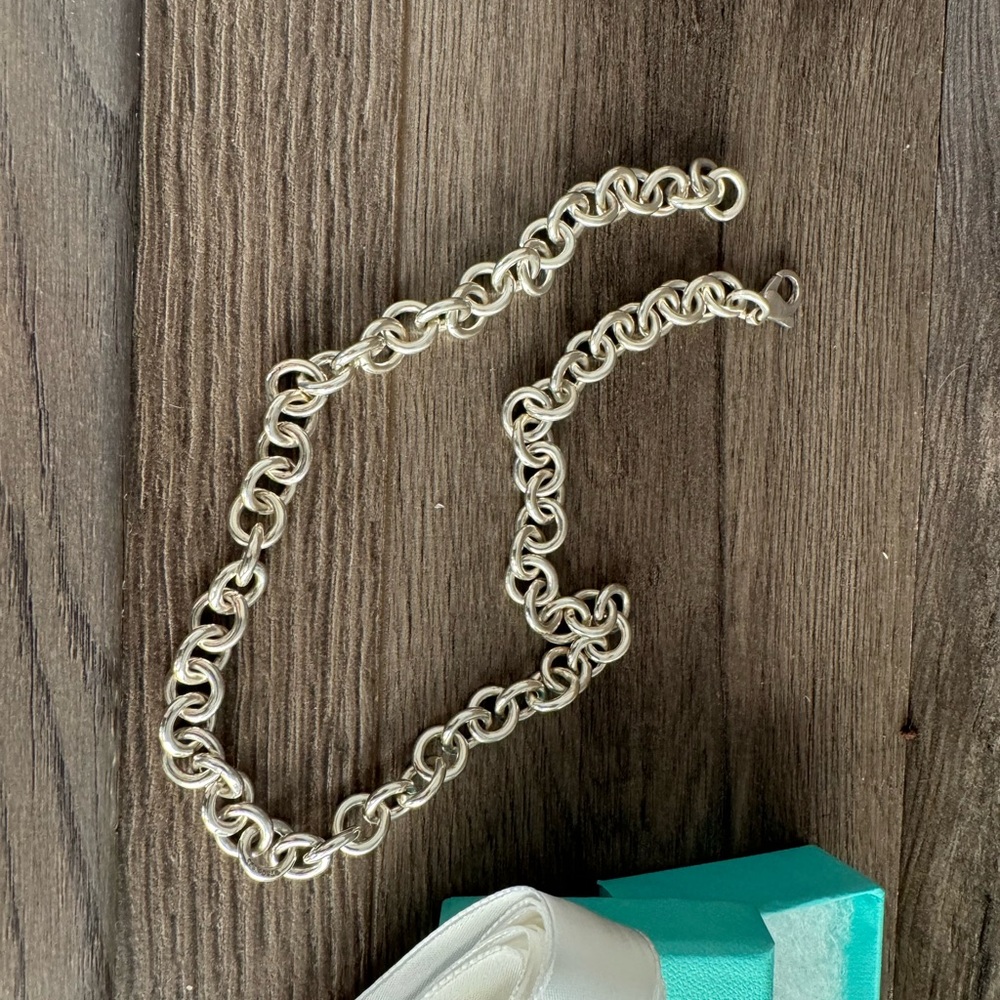Authentic Tiffany & Co. Silver Necklace with iconic Blue Box and ribbon